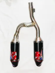 Escape ProTork Powercore 3 Salida Doble con curva Crf 230 Negro + Cacha lateral